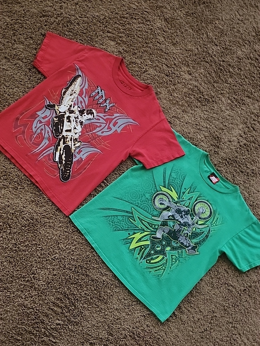 RudeBoyz Kids Red & Green Motocross Cotton T-Shirts Bundle